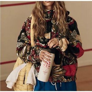 Free People Wild and Free Printed Fleece Pullover Jacket Wildflower Retro Print